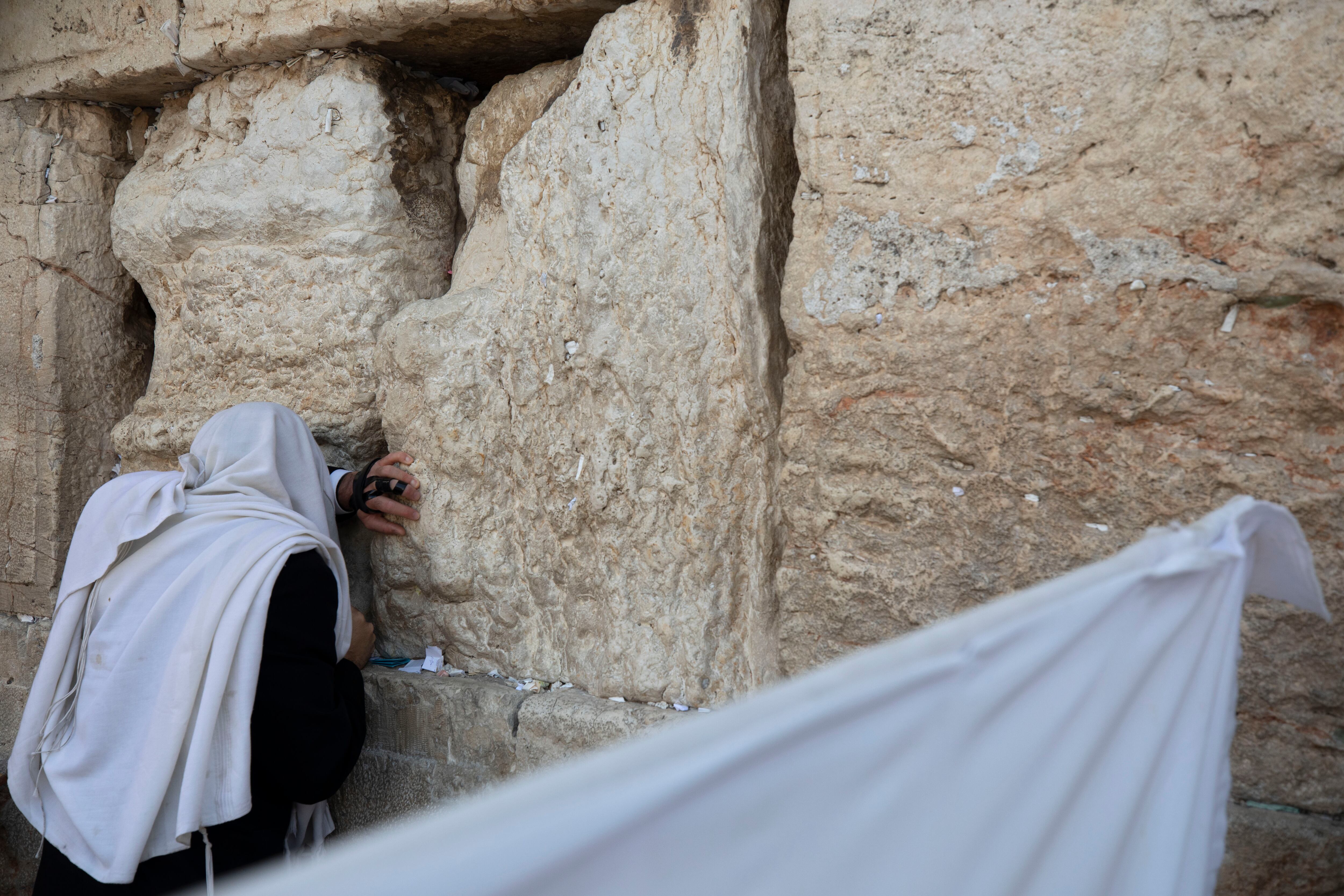 Ultra-Orthodox Jewish men pray ahead of the Jewish new year at the Western Wall, the holiest site where Jews can pray in Jerusalem's old city