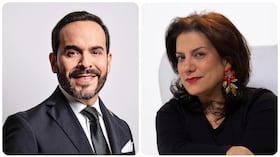 El presidente de la República, Abelardo De La Espriella, y la ministra de Tecnologías de la Información y las Comunicaciones, Alexandra Falla.