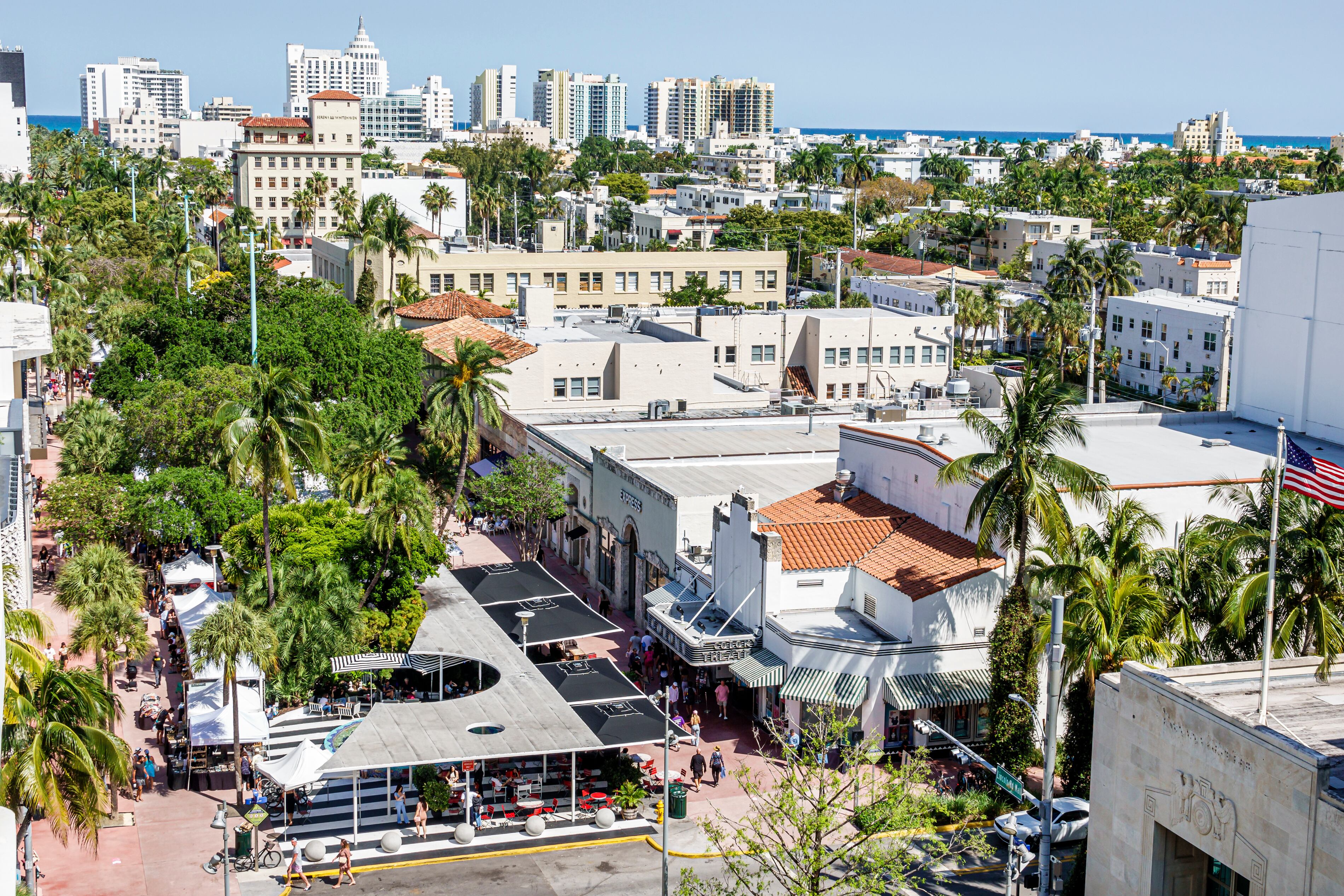miami beach, florida, lincoln road, peatonal, alameda, vista de ángulo alta, de, city.
