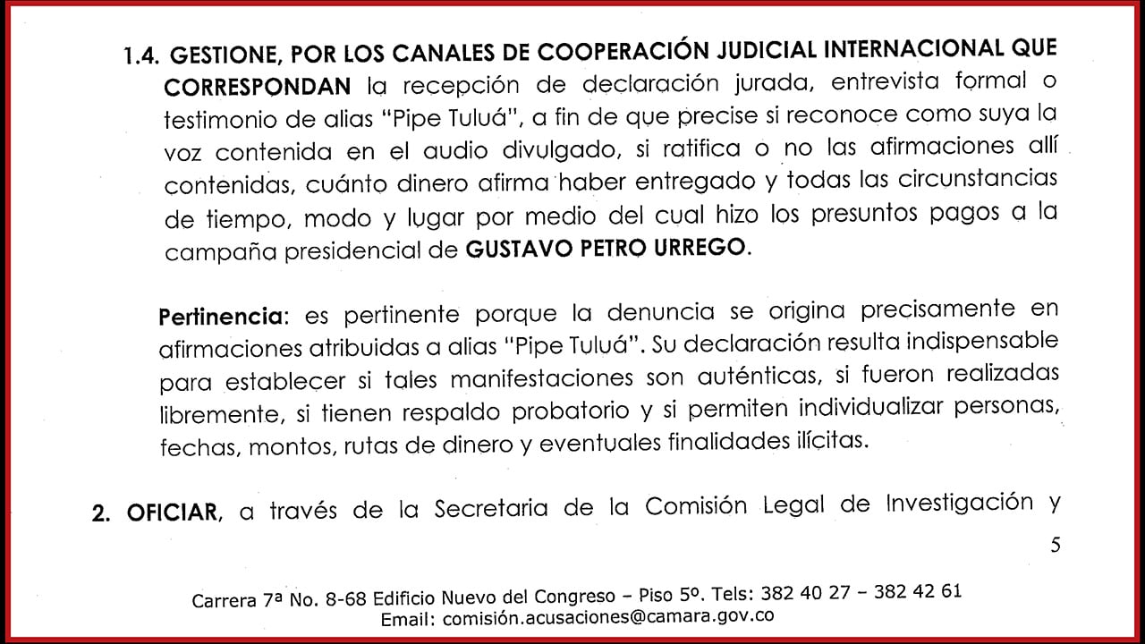 Documento sobre los testimonios de Pipe Tuluá sobre la campaña de Gustavo Petro.