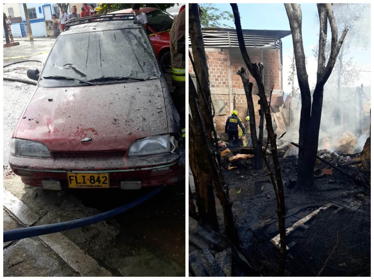 Así quedó el lugar y carro afectado.