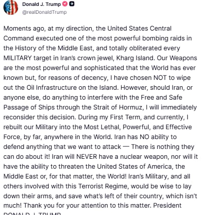 Anuncio de Trump en Truth