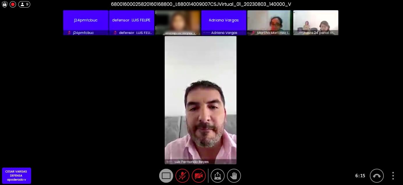 Luis Fernando Reyes en la audiencia de continuación de juicio oral.