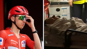 Primera imagen de Tadej Pogacar (der.) tras su brutal caída en la etapa 8 de La Vuelta a España 2026.