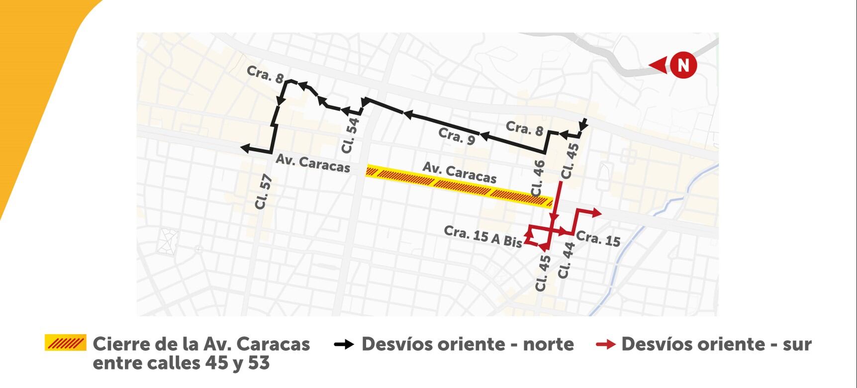 Desvíos Avenida Caracas por obras del Metro