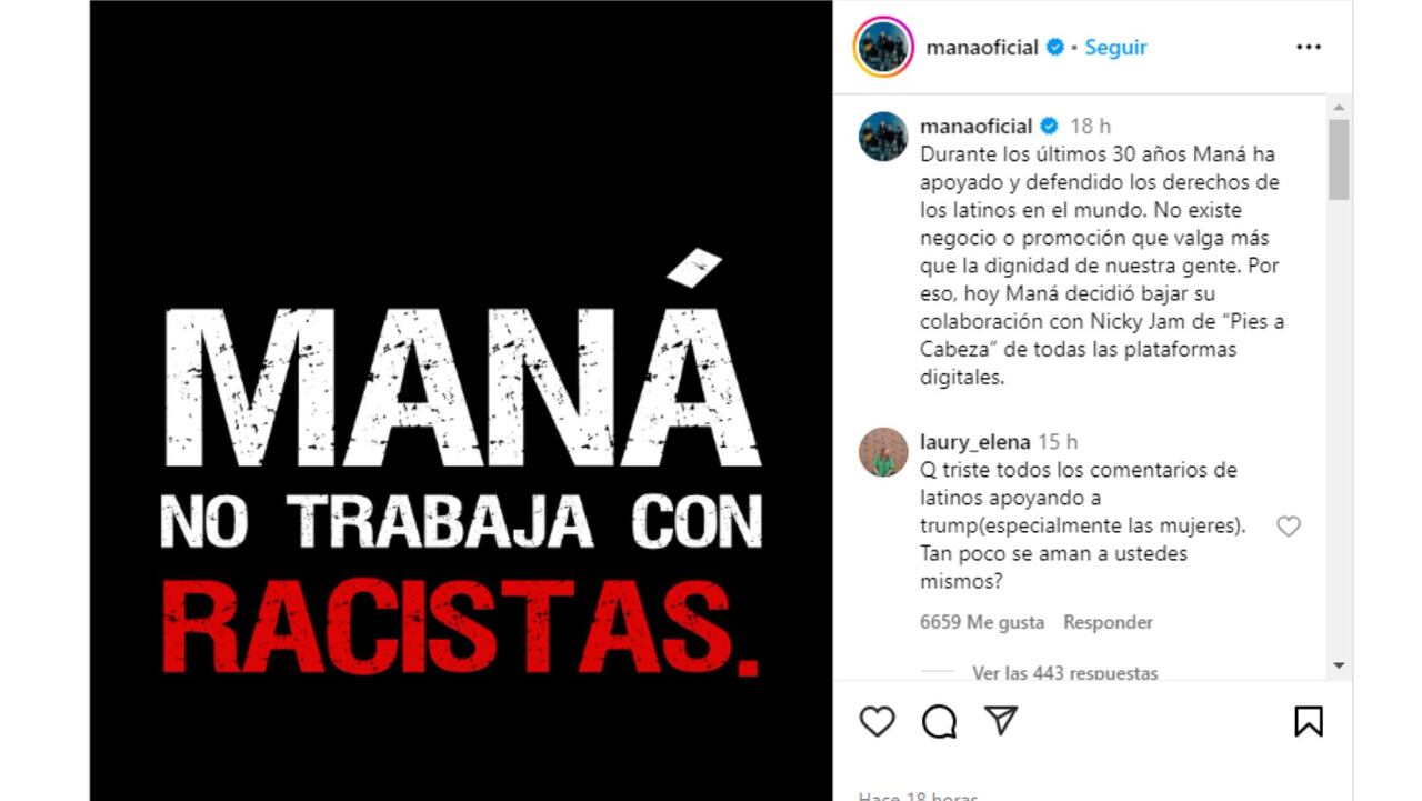 Maná tilda de "racista" a Nicky Jam por apoyar a Donald Trump y anuncia radical decisión que rompe su vínculo