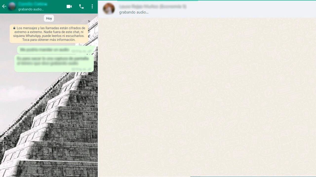 En los chats de WhatsApp sale un anuncio para indicar que se está 'grabando un audio'.