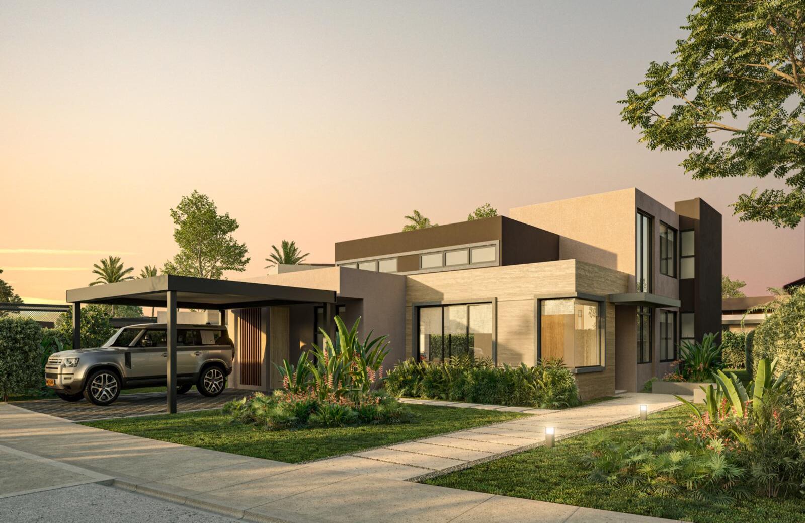 Santorini está compuesto por viviendas de lujo con áreas que oscilan entre 130 y 181 metros cuadrados (los lotes más grandes de la zona).