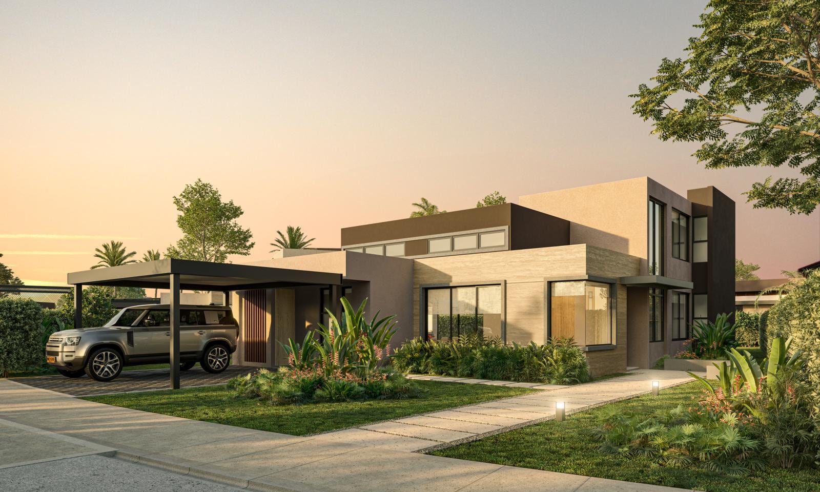 Santorini está compuesto por viviendas de lujo con áreas que oscilan entre 130 y 181 metros cuadrados (los lotes más grandes de la zona).