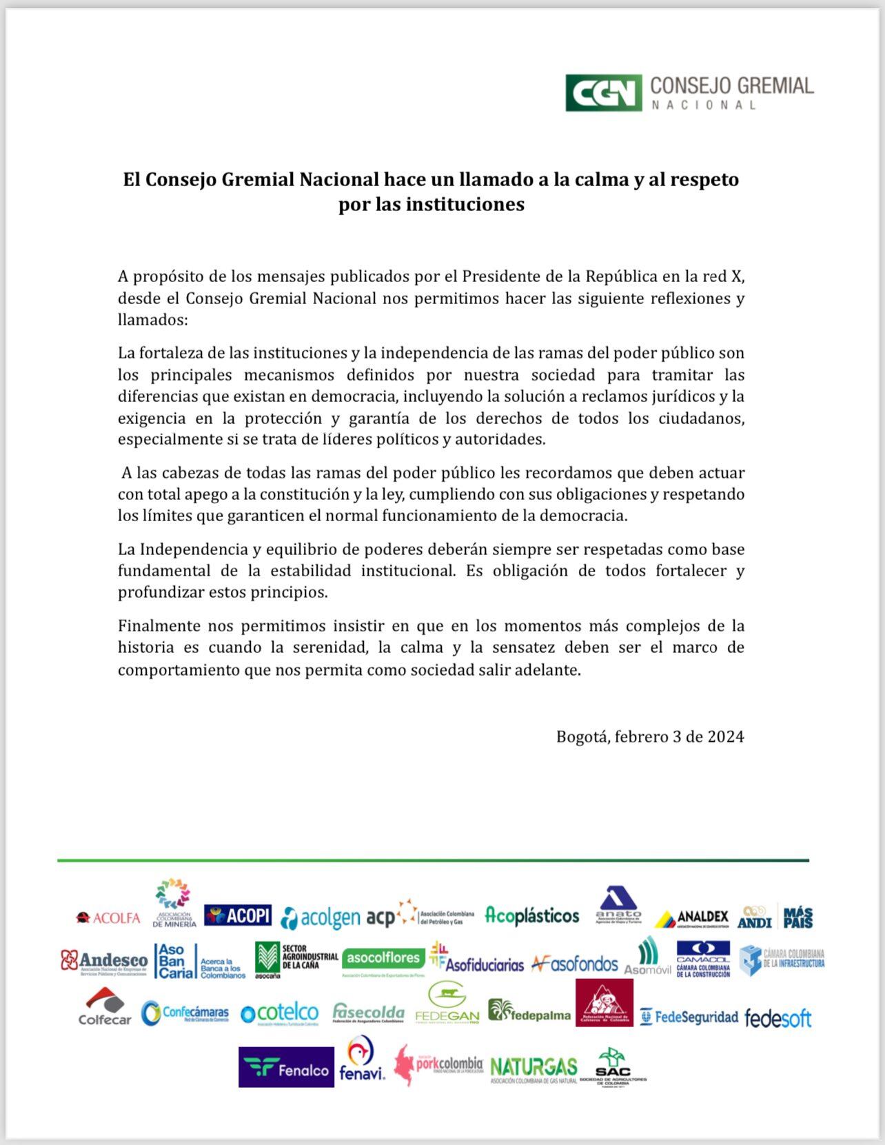 Comunicado Consejo Gremial