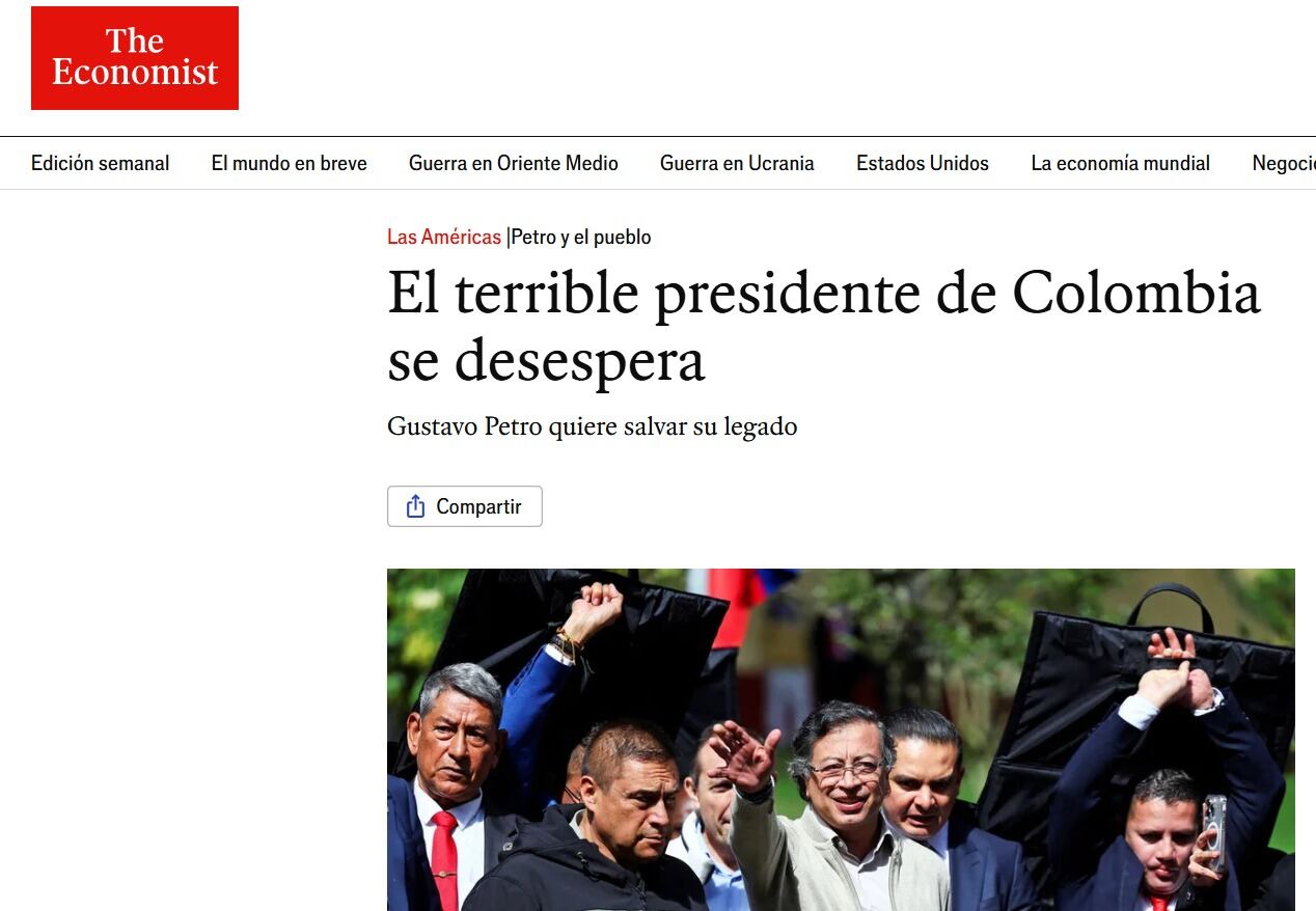 Portada Web ‘The Economist’  sobre Gustavo Petro