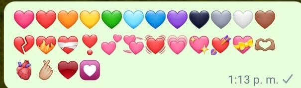 El arsenal de corazones disponible en WhatsApp.