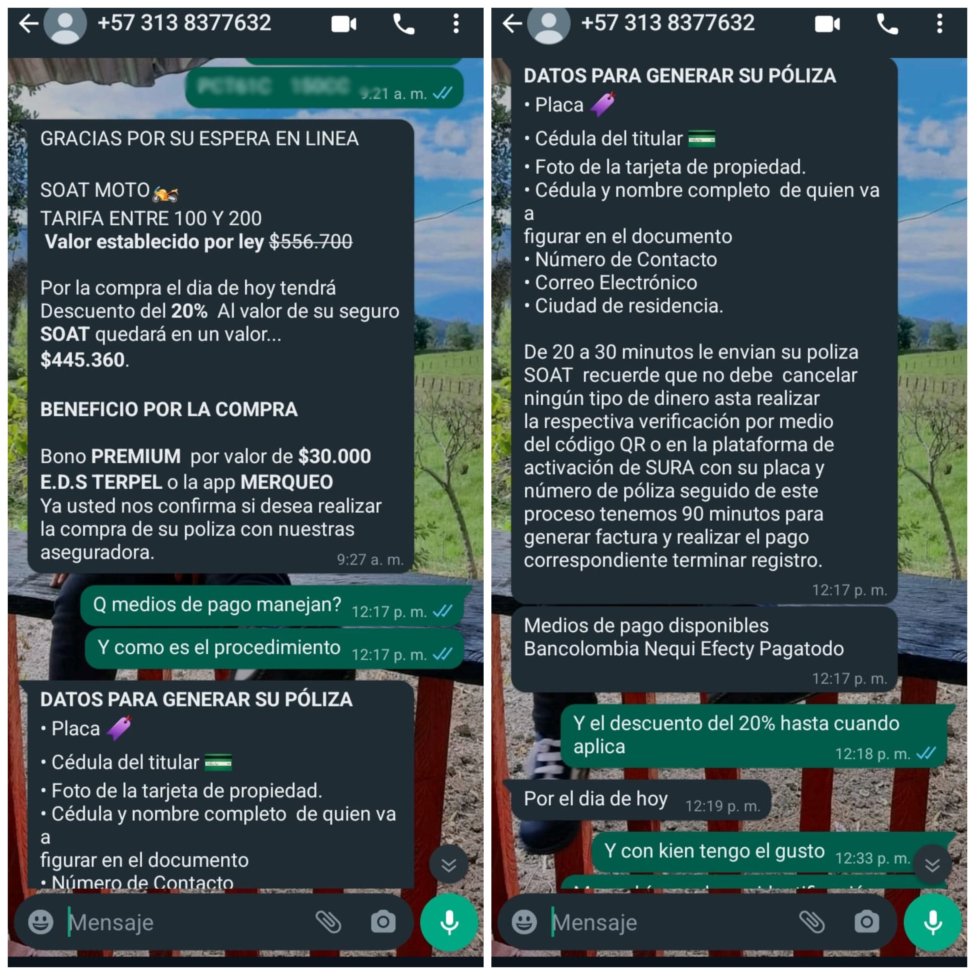 esta supuesta agencia estafa a conductores para que compren el seguro por WhatsApp