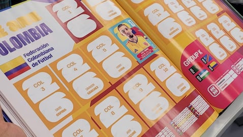 Páginas de Colombia en el álbum Panini. En total son 18 jugadores, más el escudo y equipo.