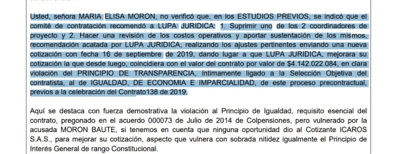 Según la acusación de la Fiscalía, la vicepresidenta de gestión corporativa, María Elisa Morón Baute, habría dado información privilegiada a una de las firmas para que se quedara con el negocio.