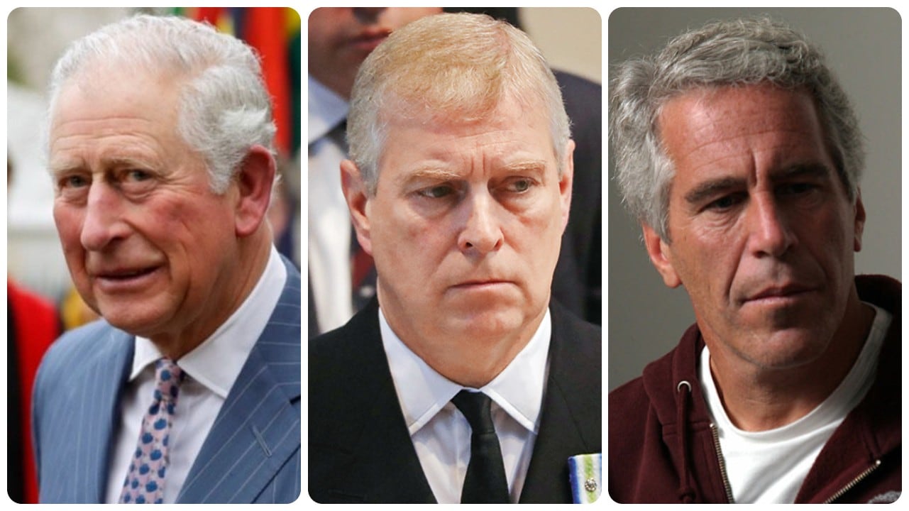 Rey Carlos III, el príncipe Andrés y Jeffrey Epstein