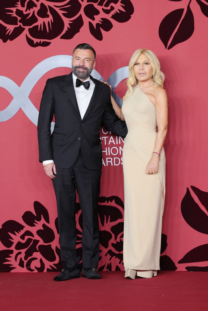 MILAN, ITALY - SEPTEMBER 24: Alessandro Zan and Donatella Versace attend the CNMI Sustainable Fashion Awards 2023 during the Milan Fashion Week Womenswear Spring/Summer 2024 on September 24, 2023 in Milan, Italy. (Photo by Jacopo Raule/WireImage)