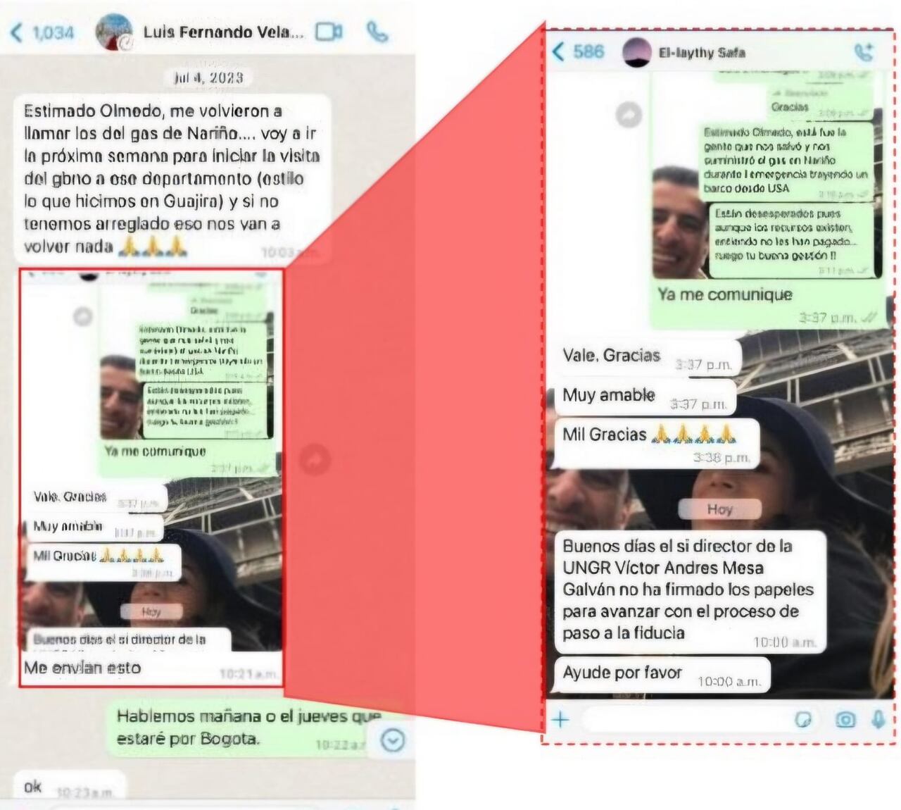 En los chats que presentó Olmedo López a la Fiscalía queda claro el interés del exministro Luis Fernando Velasco en que se realizara el desembolso a la empresa la empresa Laythy B Safa, de Nariño.