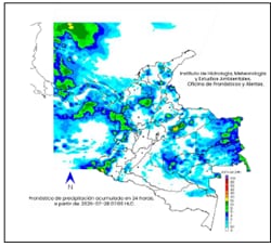 Mapa climatológico de Colombia para el martes 28 de julio.