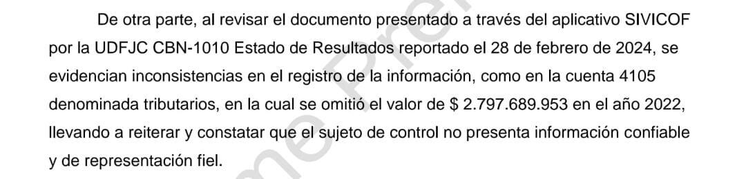 Aparte del informe de la Contraloría Universidad Distrital