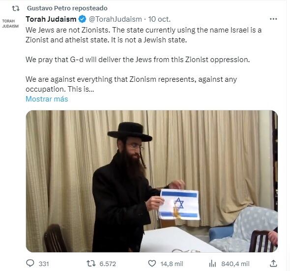 Trino del presidente Gustavo Petro contra Israel.