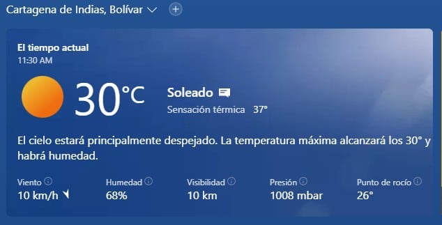 Temperatura en Cartagena