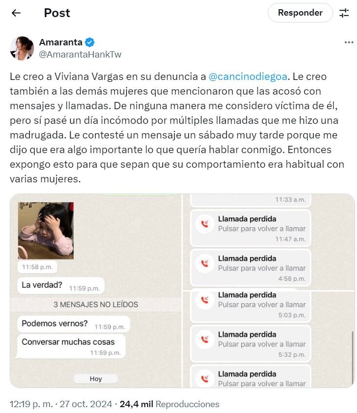 Amaranta Hank publicó varias conversaciones que tuvo con el exviceministro del Interior, Diego Cancino.