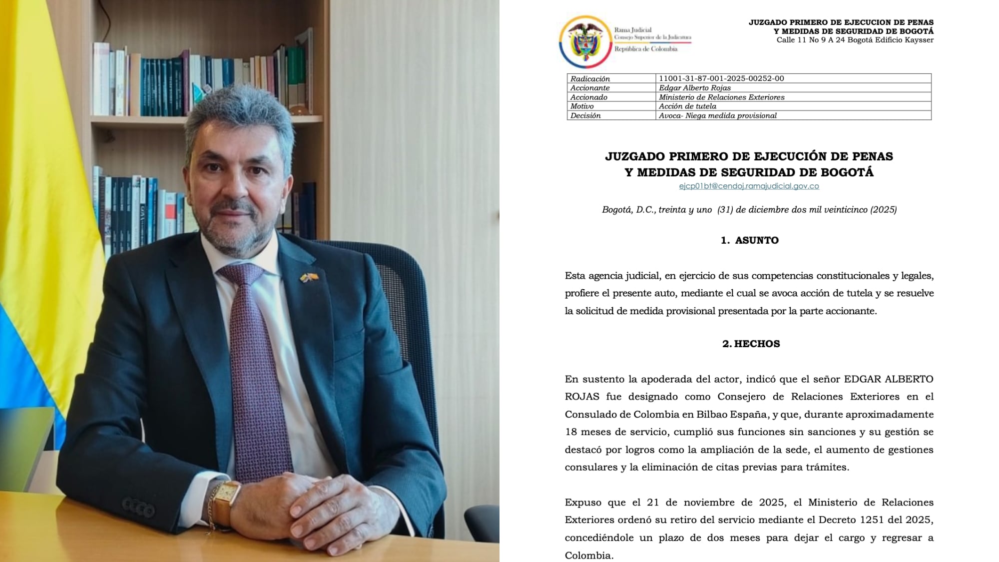 Cónsul de Colombia en Bilbao interpone tutela contra la Cancillería.