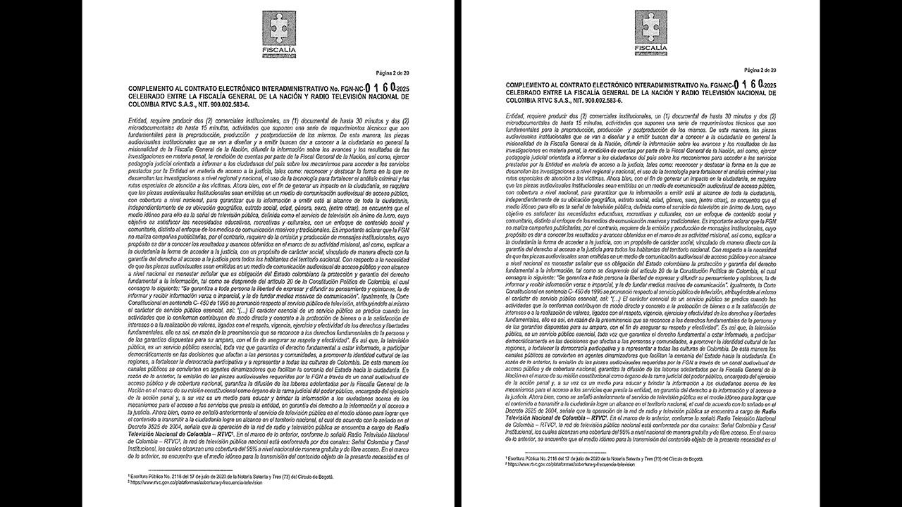 Se realizó un contrato interadministrativo entre la Fiscalía y RTVC.