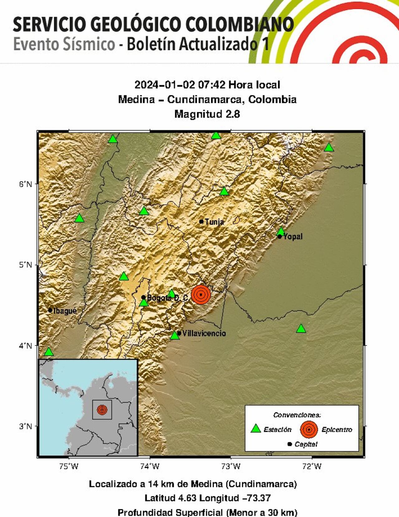 Sismo en Medina, Cundinamarca, este 2 de enero.