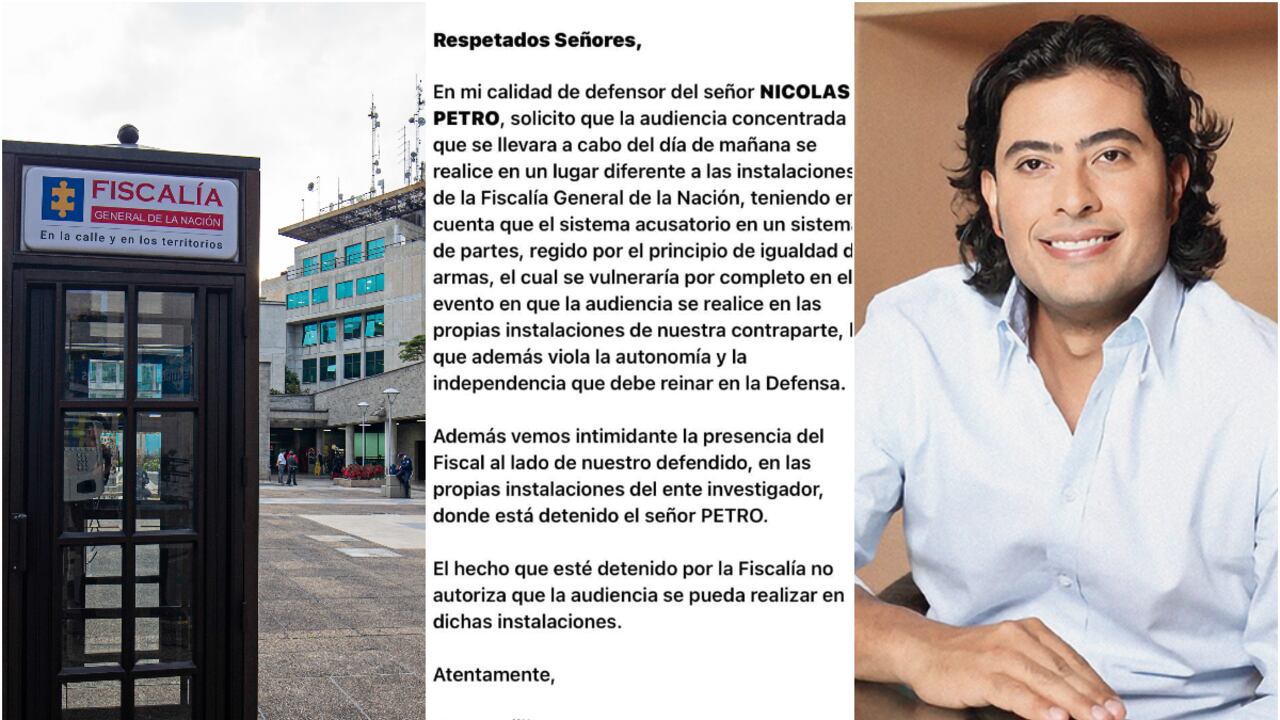 La defensa de Nicolás Petro, hijo del presidente Gustavo Petro, pide que la audiencia no se realice en la Fiscalía.