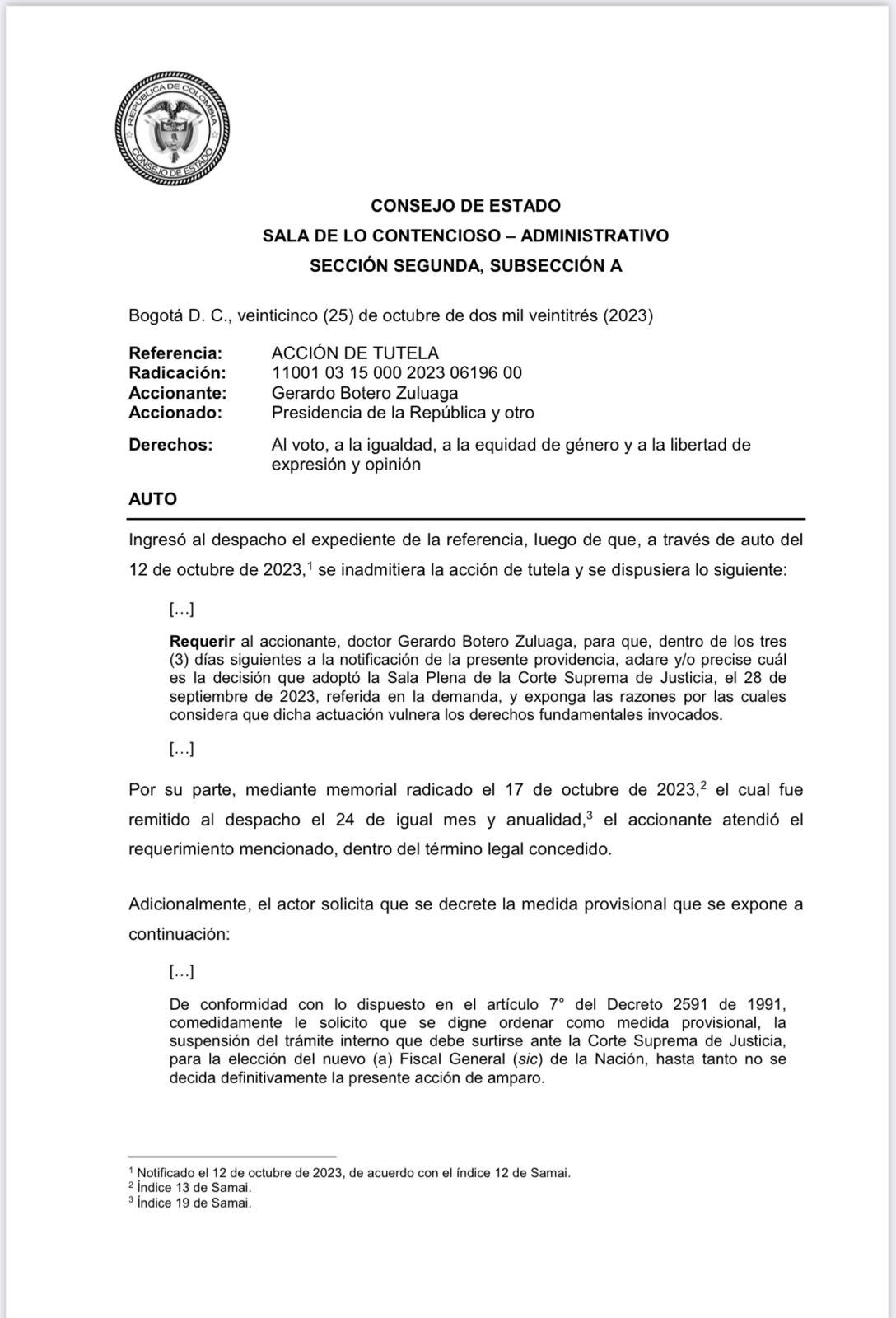 Consejo de estado admite tutela contra la terna para elegir fiscal general