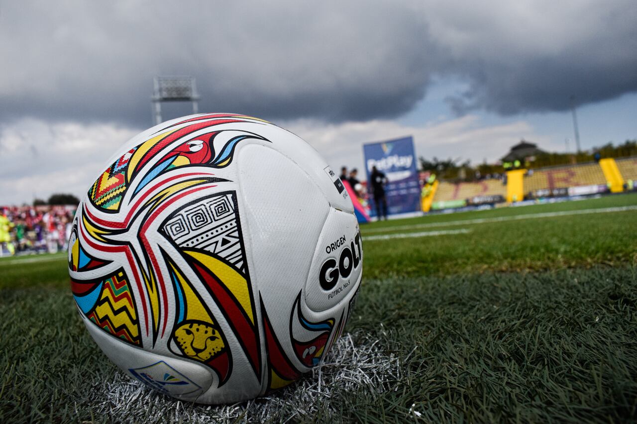 A close up of the BetPlay Dimayor official ball during the BetPlay Dimayor League match between Santa Fe Vs Equidad in the Techo Stadium in Bogota, Colombia on February 19, 2023. (Photo by: Cristian Bayona/Long Visual Press/Universal Images Group via Getty Images)