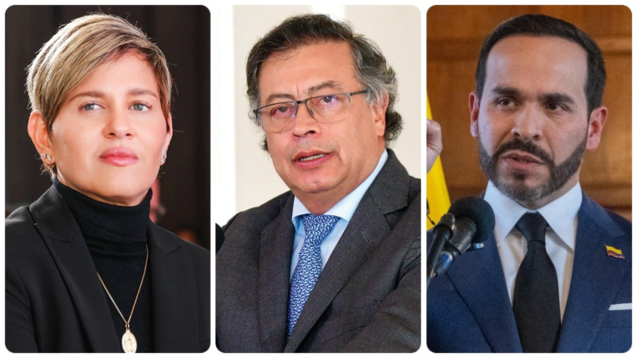 La ex primera dama Verónica Alcocer, el exmandatario Gustavo Petro y el presidente de la República, Abelardo De La Espriella.