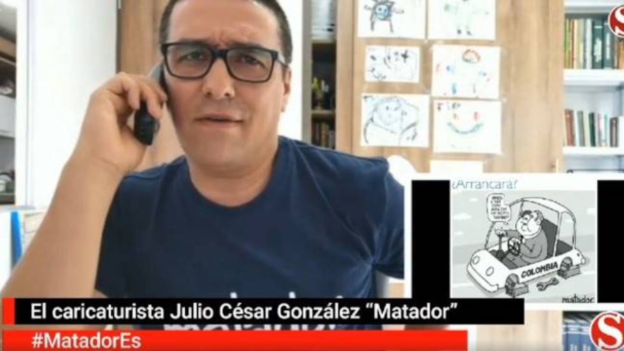 El caricaturista Matador, durante la entrevista con Vicky Dávila.