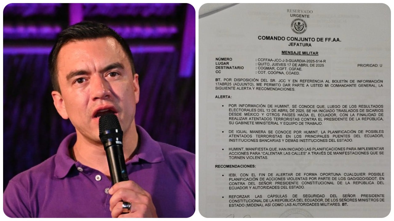 Informe de inteligencia revela un supuesto intento de asesinato contra el presidente reelecto de Ecuador, Daniel Noboa.