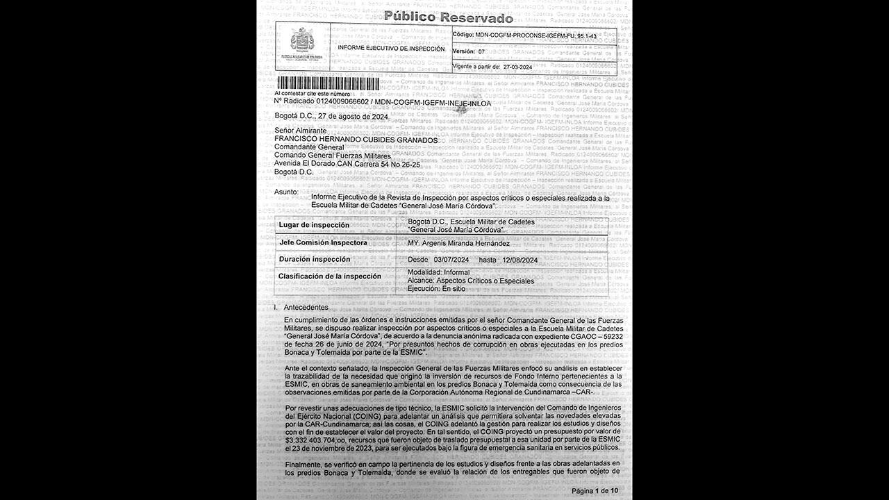  La Inspección de las Fuerzas Militares también había advertido de graves hechos de posible corrupción en el Comando de Ingenieros. 