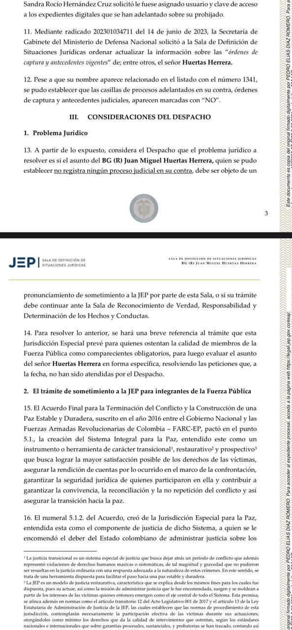 La JEP tiene en sus manos el caso del general (r) Juan Miguel Huertas, quien sería reintegrado por el gobierno Petro.