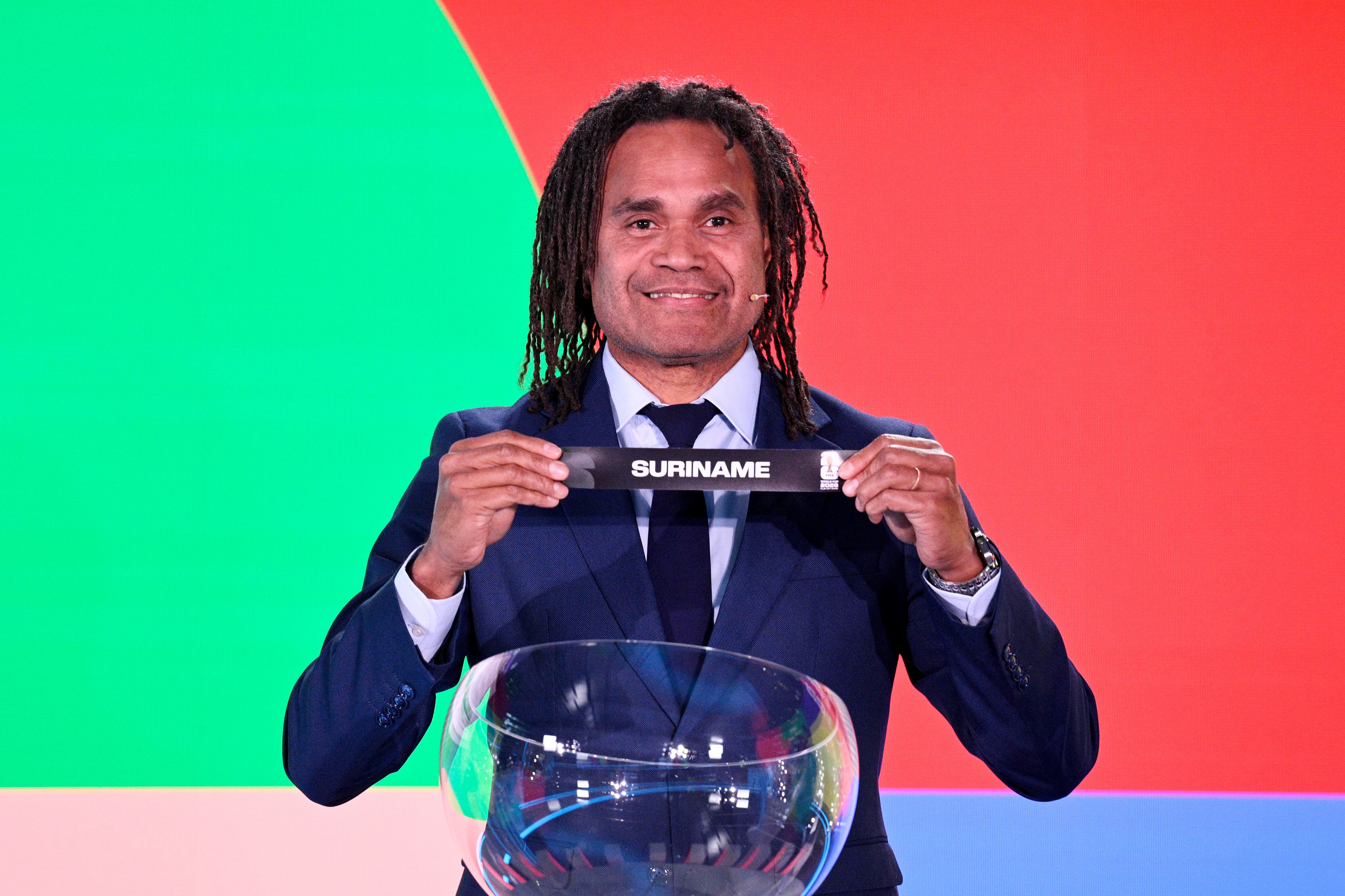 ZURICH, SWITZERLAND - NOVEMBER 20: Christian Karembeu, Former France football player and current Strategic Advisor and Ambassador of Olympiacos draws Suriname during the FIFA World Cup 2026 Play-Off Tournament and European Play-Off Draw at Home of FIFA on November 20, 2025 in Zurich, Switzerland. (Photo by Marcio Machado - FIFA/FIFA via Getty Images)