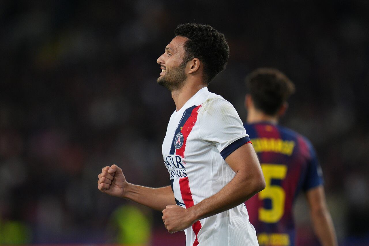 PSG's Goncalo Ramos celebrates after scoring his side's second goal during the Champions League opening phase soccer match between Barcelona and Paris Saint-Germain at the Lluis Companys Olympic Stadium in Barcelona, Spain, Wednesday, Oct.1, 2025. (AP Photo/Emilio Morenatti)PSG's Goncalo Ramos celebrates after scoring his side's second goal during the Champions League opening phase soccer match between Barcelona and Paris Saint-Germain at the Lluis Companys Olympic Stadium in Barcelona, Spain, Wednesday, Oct.1, 2025. (AP Photo/Emilio Morenatti)v