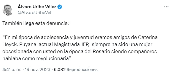 Trino del expresidente Álvaro Uribe sobre Salvatore Mancuso y la JEP