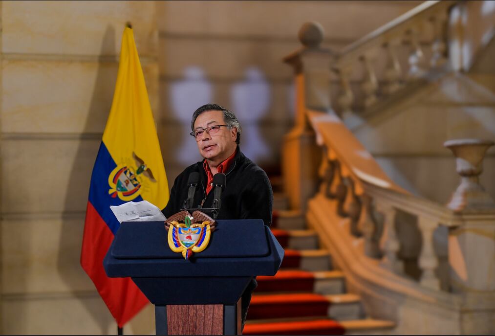 El presidente, Gustavo Petro, en su alocución presidencial desde la Casa de Nariño, en Bogotá