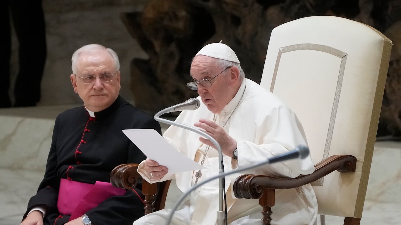 El papa Francisco pronuncia su discurso durante su audiencia general semanal.