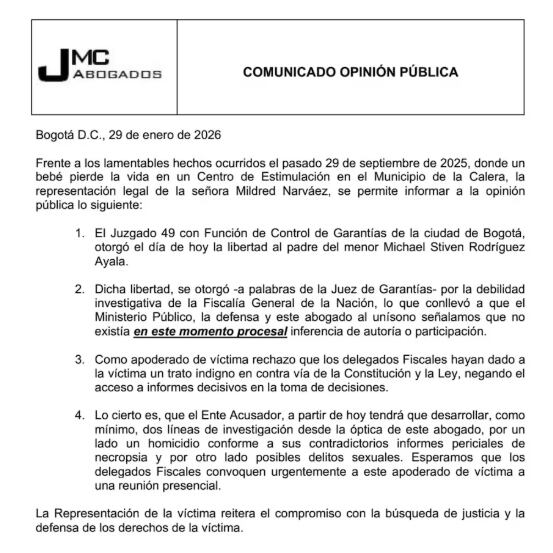 Comunicado de la firma JMC Abogados sobre la decisión del Juzgado 49 con Función de Control de Garantías de Bogotá.