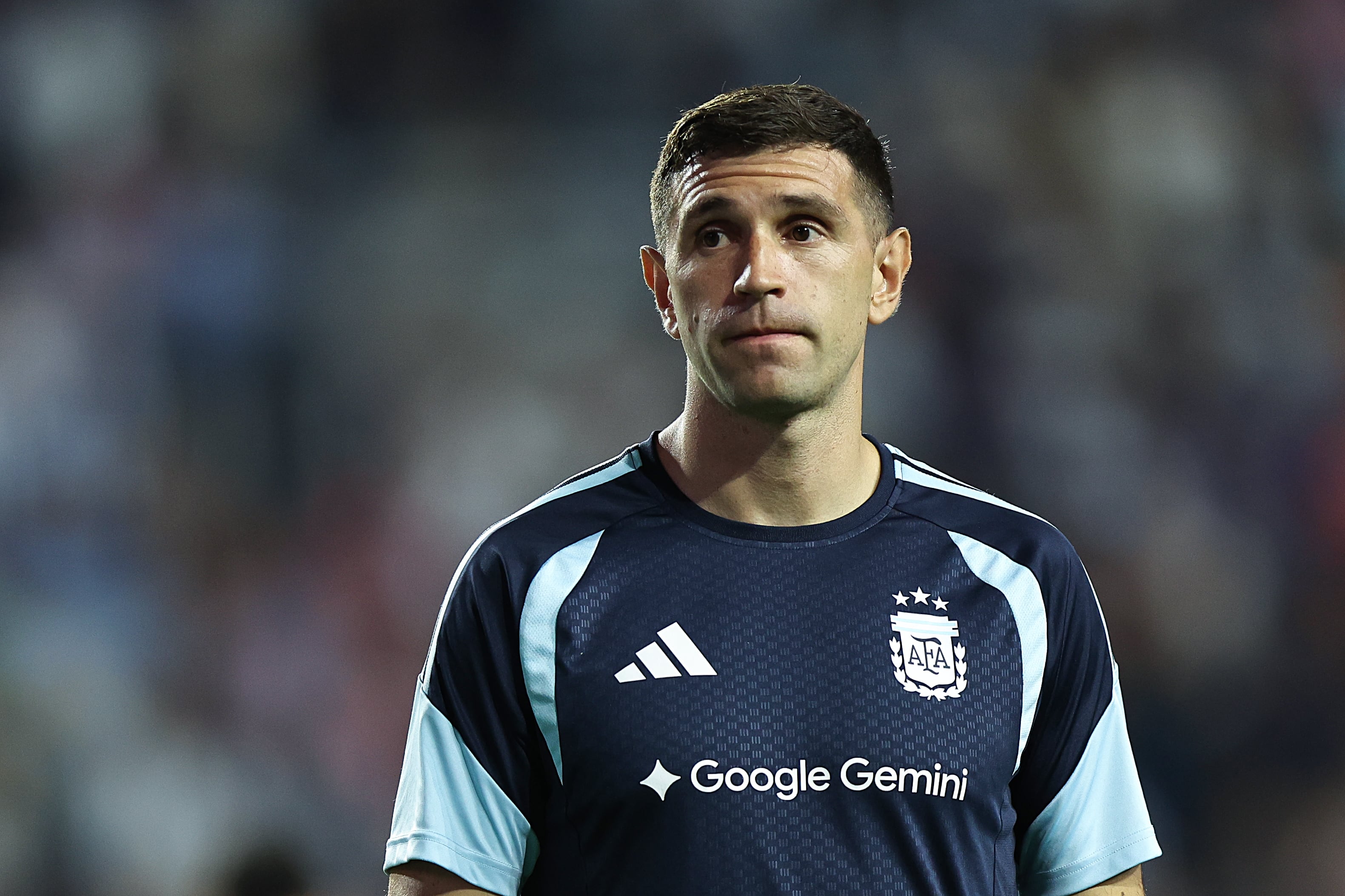 AUBURN, ALABAMA - JUNE 9: Goalkeeper Emiliano Martinez #23 of Argentina looks on during the international friendly match between Argentina and Iceland at Jordan-Hare Stadium on June 9, 2026 in Auburn, Alabama. (Photo by Omar Vega/Getty Images)