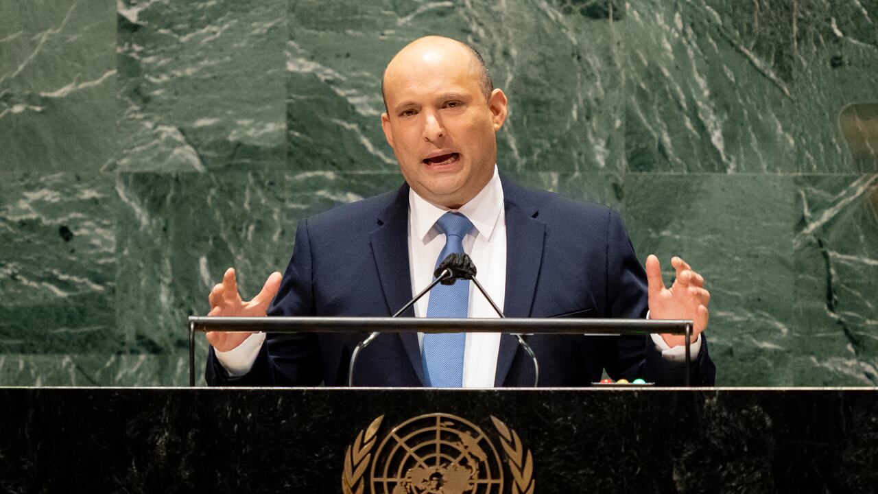 Naftali Bennett en la 76 sesión de Naciones Unidas. (AP Photo/John Minchillo, Pool)