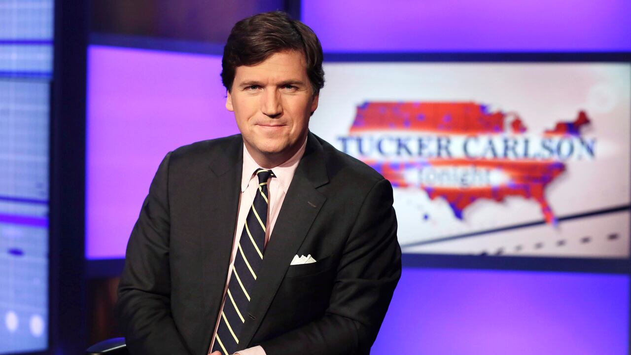 FILE - Tucker Carlson, host of "Tucker Carlson Tonight," poses for photos in a Fox News Channel studio on March 2, 2017, in New York. Fox News sent Carlson a “cease-and-desist” letter over his new Twitter series, Axios reported Monday, June 12, 2023, amid reports of contract battles between the conservative network and its former prime-time host. (AP Photo/Richard Drew, File)