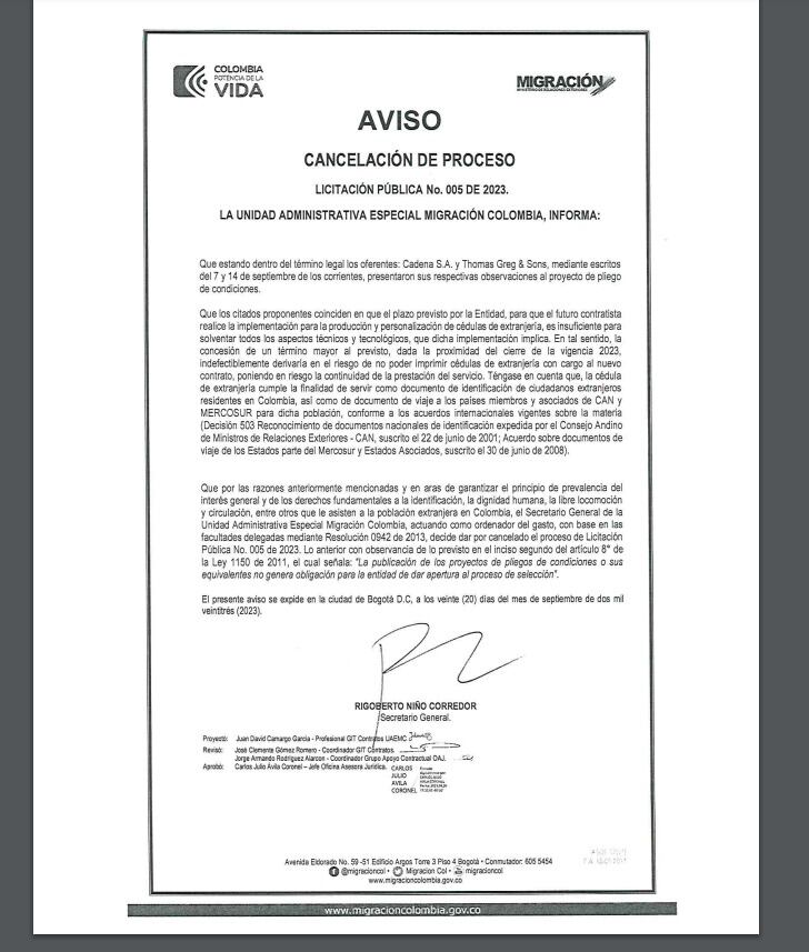 Se trataba de una licitación que se se llevaba a cabo para la elaboración de cédulas de extranjería.