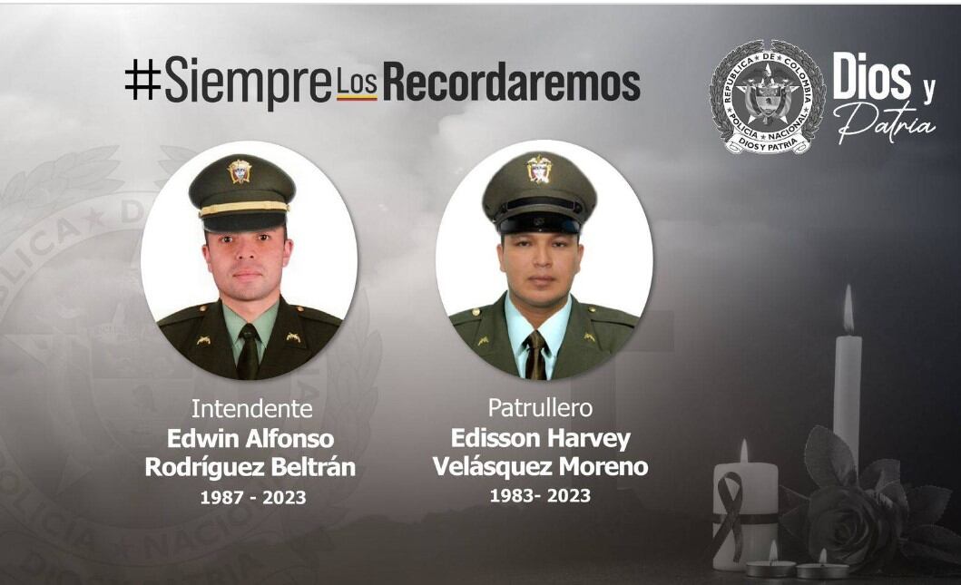 Los asesinados fueron “el señor intendente Edwin Alfonso Rodríguez Beltrán, comandante estación de Policía de Fuentedeoro y el señor patrullero Vásquez Moreno Edinson Mauricio.