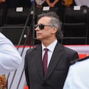 El presidente saliente Gustavo Petro dio un discurso en el desfile militar del 20 de julio.